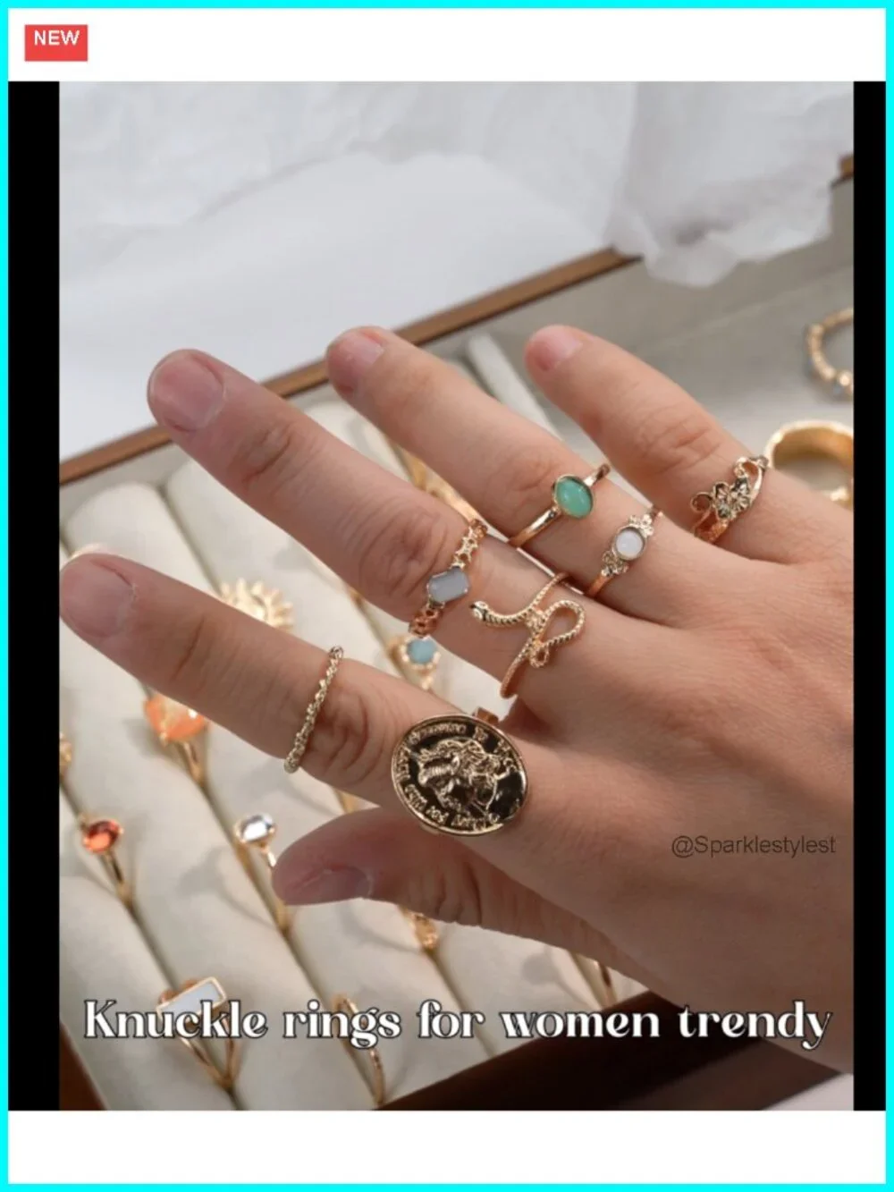 14K Gold Plated 70 Pc Crystal Stacking Knuckle Rings Set Boho Midi Ring Pack